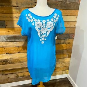 NWT Floral Embroidered Turquoise Coverup